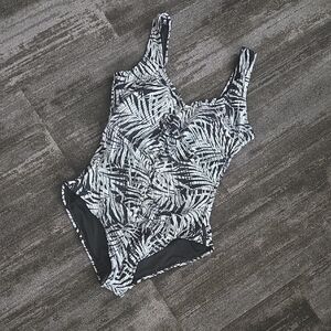 Byron Blue Black & White Palm-Print One-Piece Swimsuit - Classic Coverage